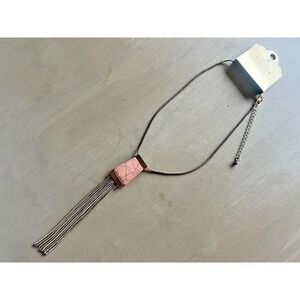 Pink Stone Fringe Tassel Necklace Gold Tone Snake Chain Boho Modern Western Chic